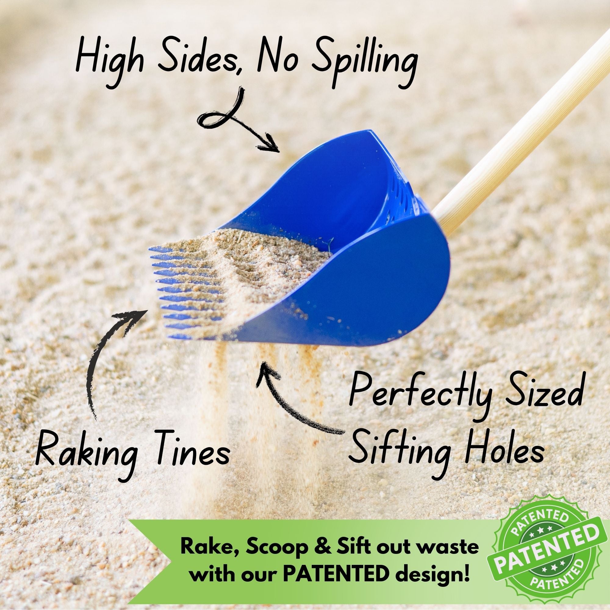 The Coop Scoop® | 2-in-1 Chicken Poop Scoop & Rake | Sand Sifting Shovel For Shelf & Floor Cleaning