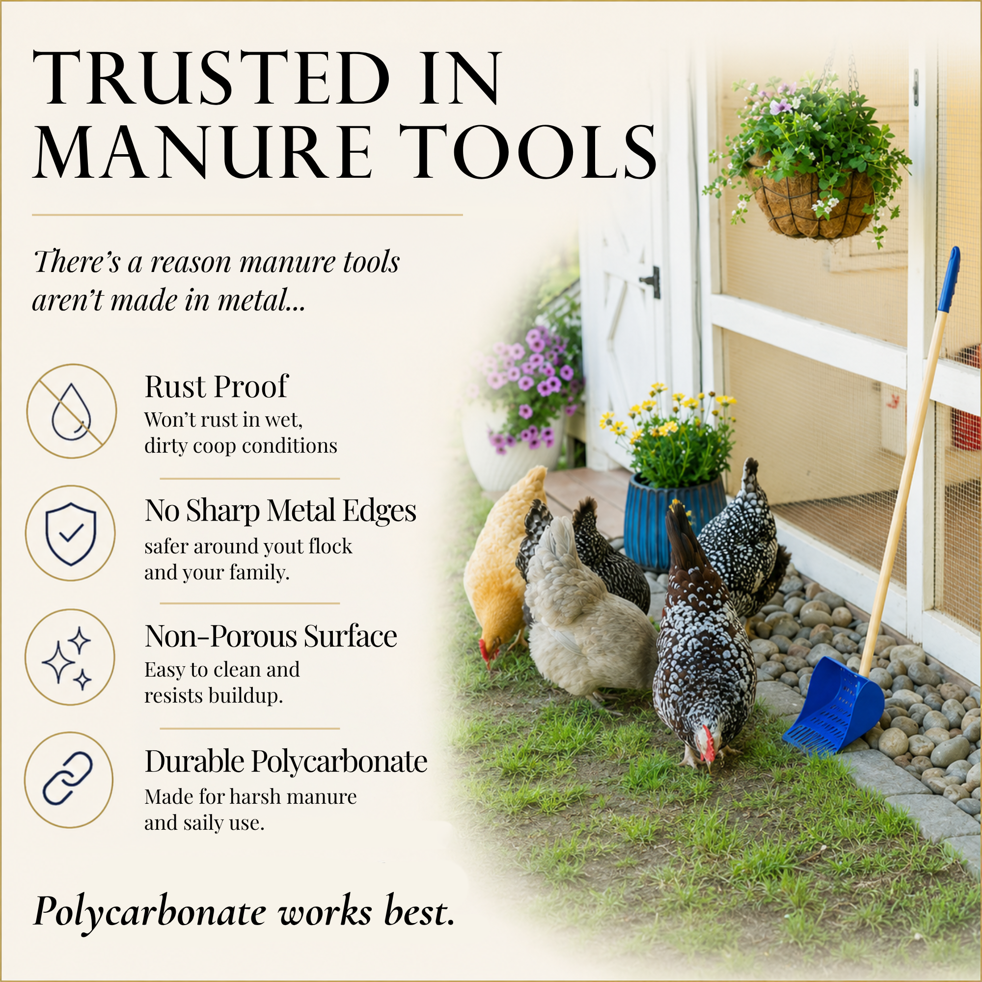 The Coop Scoop® | 2-in-1 Chicken Poop Scoop & Rake | Sand Sifting Shovel For Shelf & Floor Cleaning