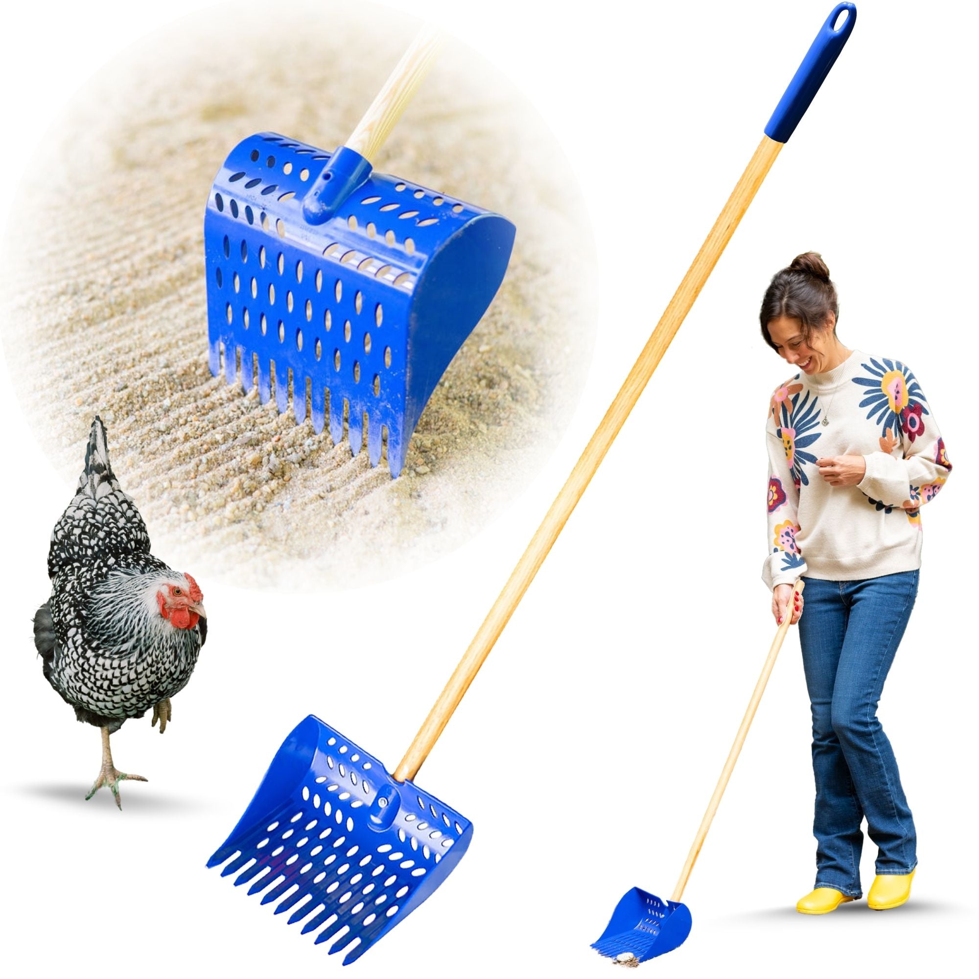 The Coop ScoopĀ® | 2-in-1 Chicken Poop Scoop & Rake | Sand Sifting Shovel For Waste Removal