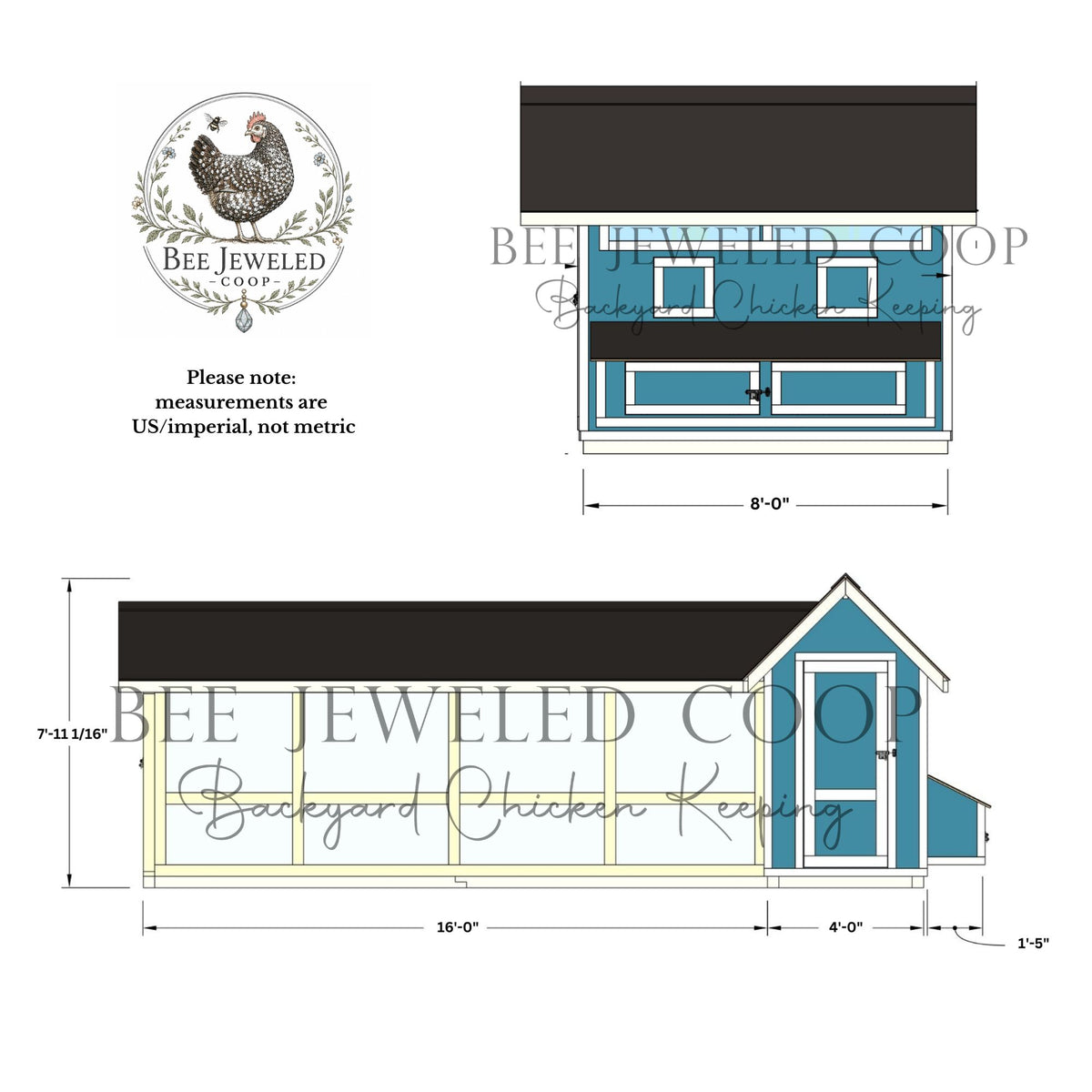 Bee Jeweled Coop (Run Left) | Chicken Coop Building Plans | 6-12 Chickens