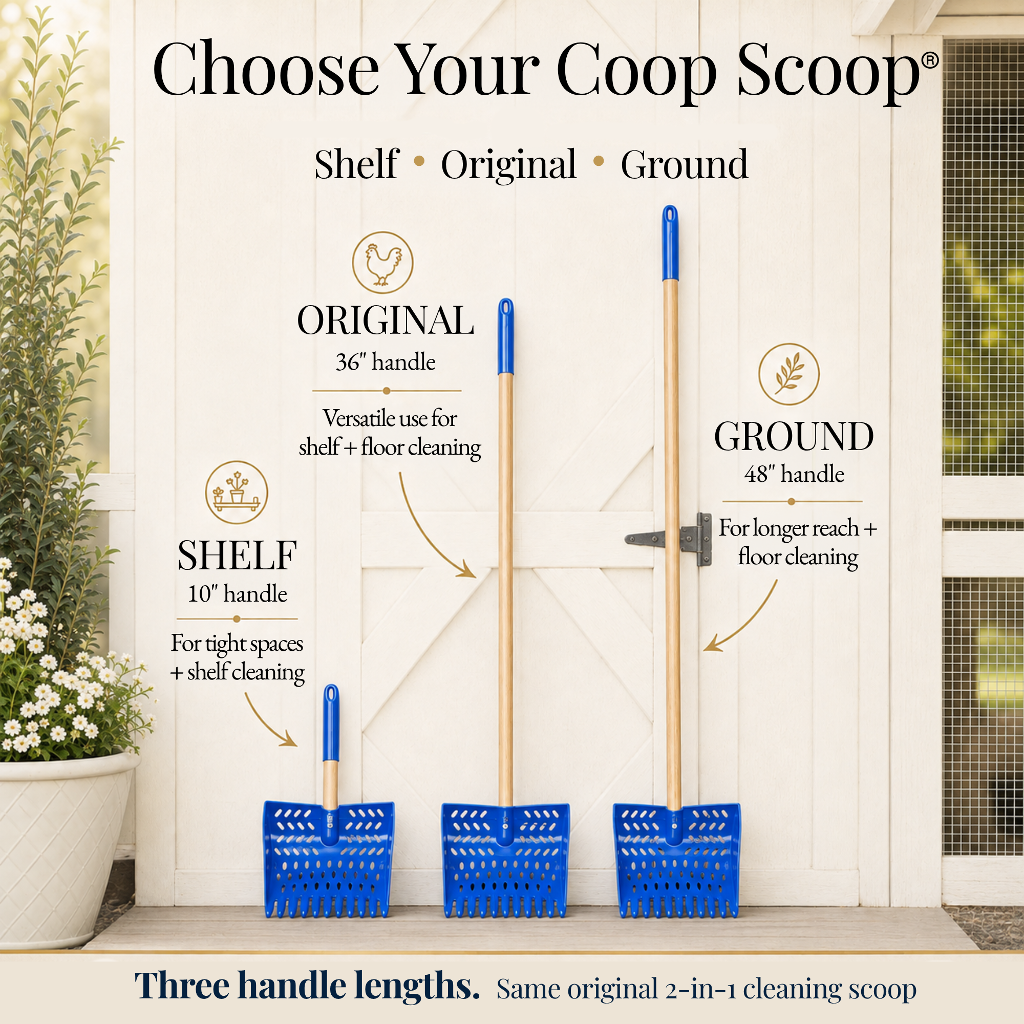 The Coop Scoop® | 2-in-1 Chicken Poop Scoop & Rake | Sand Sifting Shovel For Shelf & Floor Cleaning