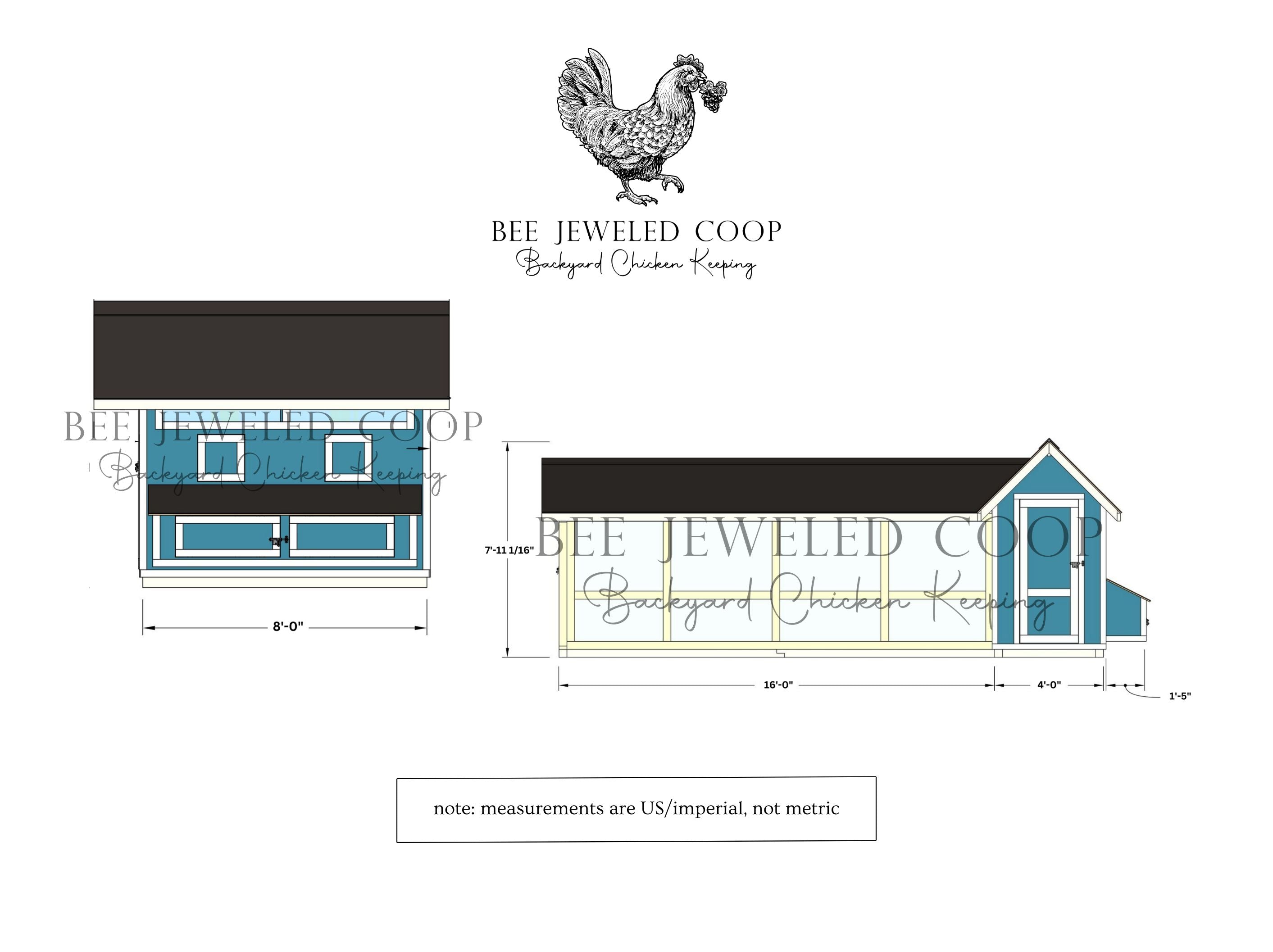 Bee Jeweled Coop (Run Left) | Chicken Coop Building Plans | 6-12 Chickens
