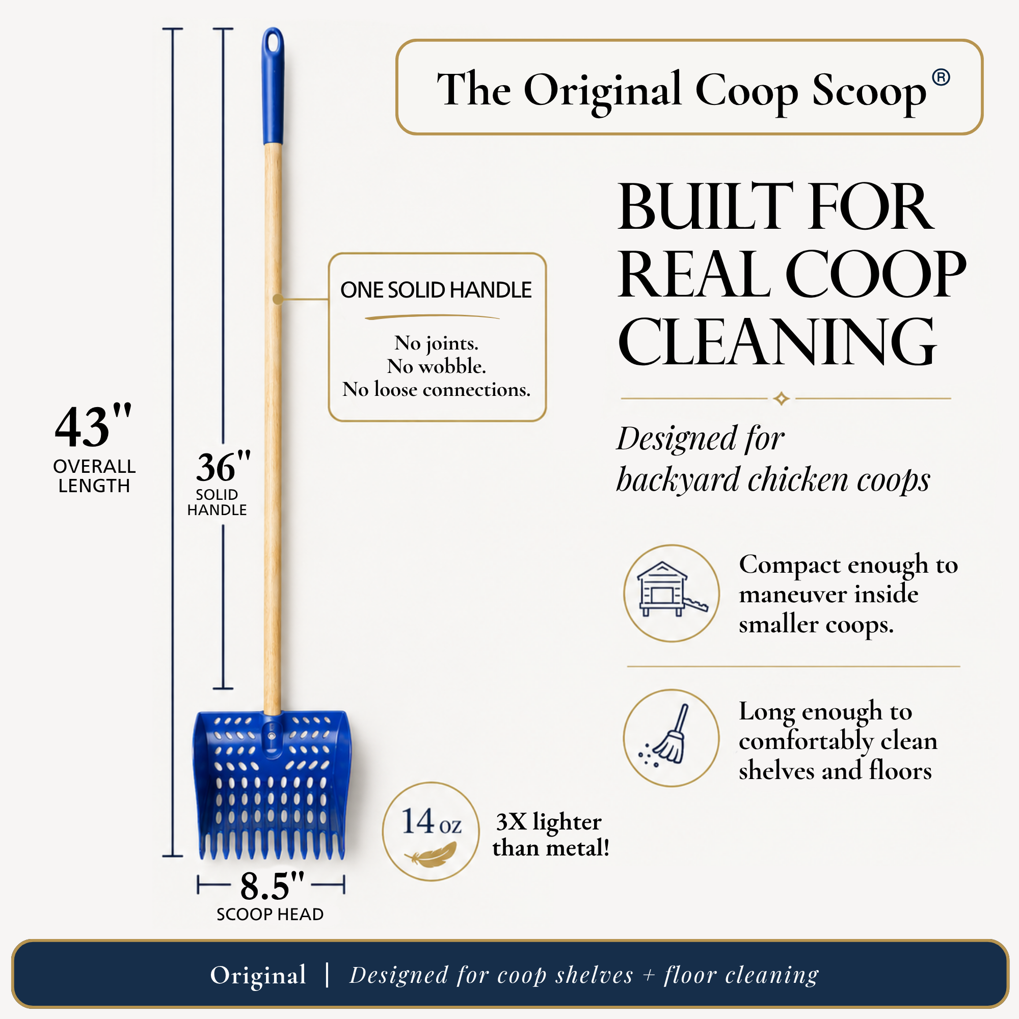 The Coop Scoop® | 2-in-1 Chicken Poop Scoop & Rake | Sand Sifting Shovel For Shelf & Floor Cleaning