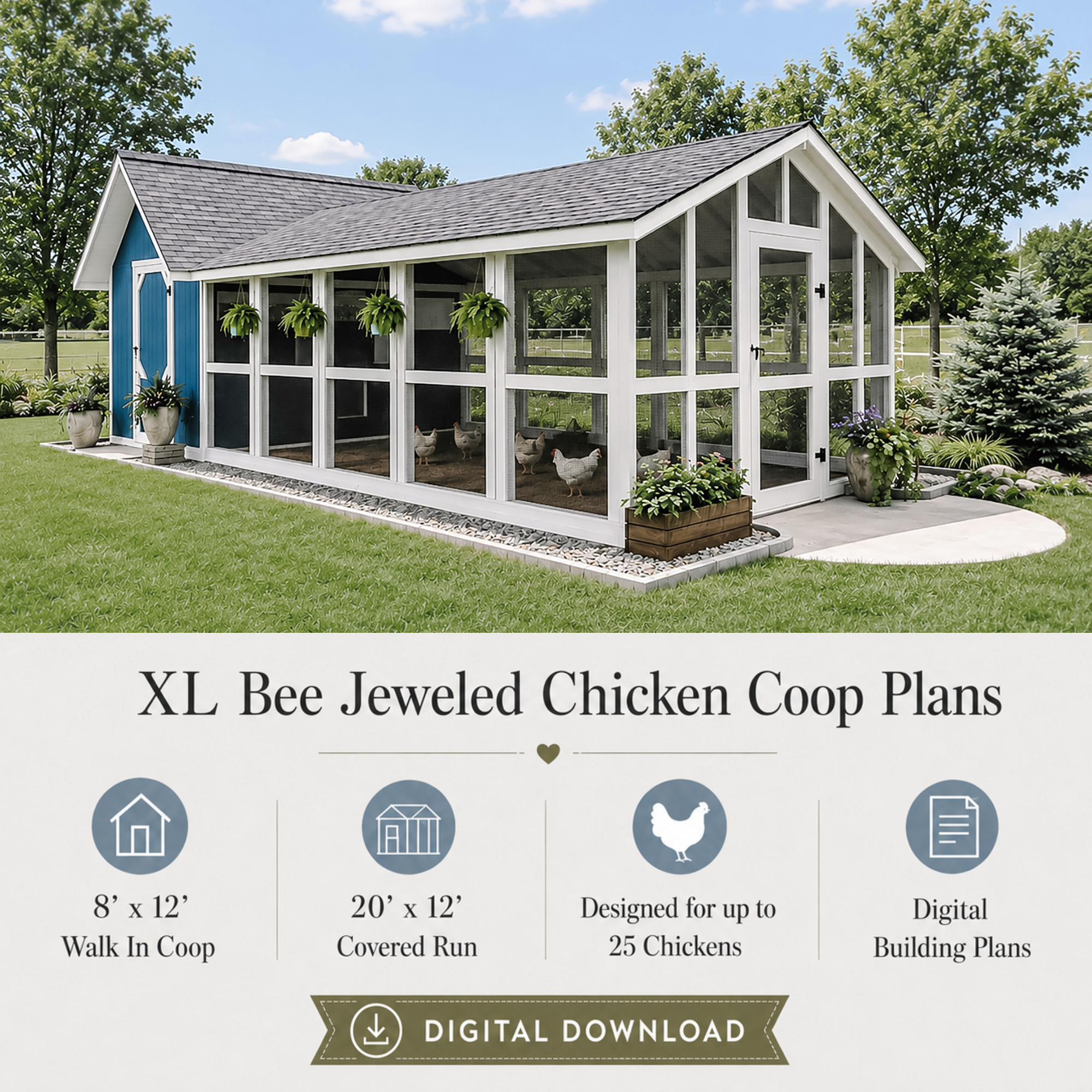 XL Bee Jeweled Coop | Chicken Coop Building Plans | 12-25 Chickens