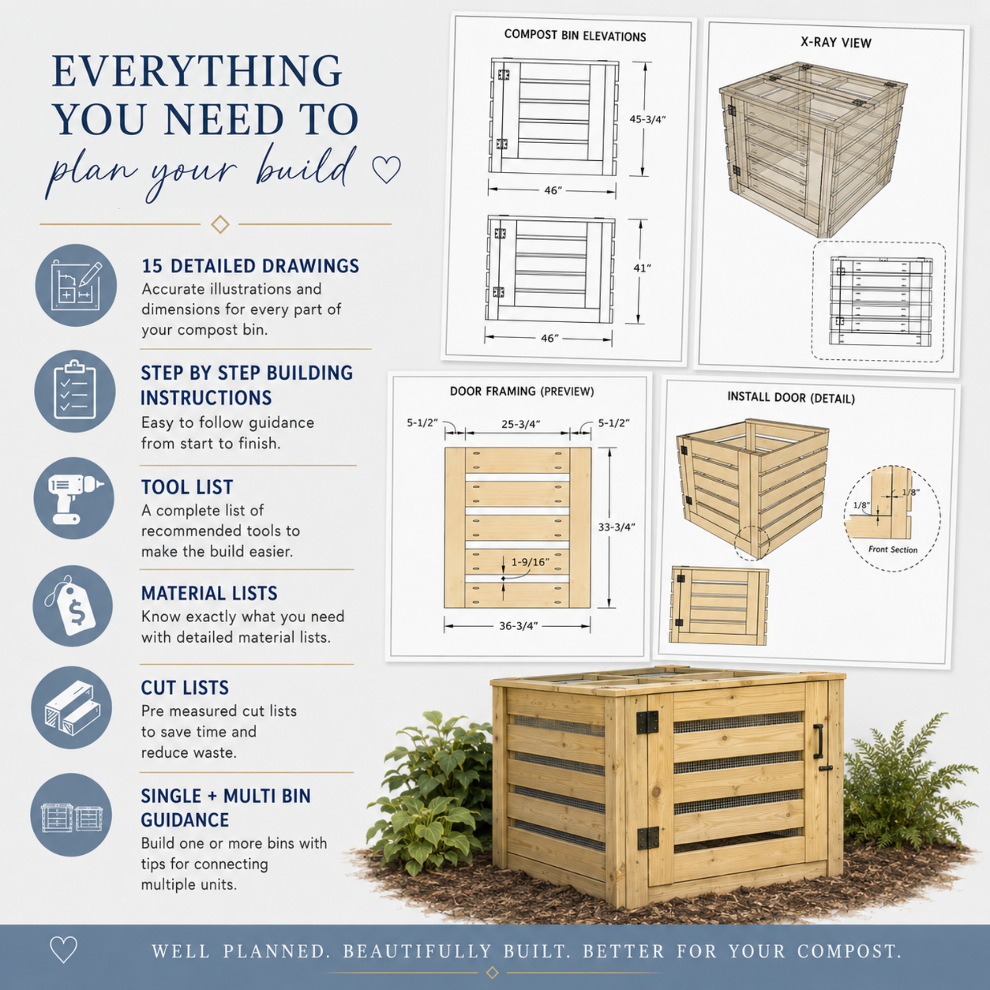 Compost Bin Building Plans | DIY 1 to 3 Bin Compost System