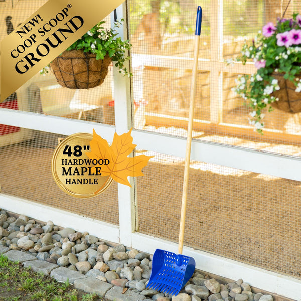 The Coop Scoop® Ground | 2-in-1 Chicken Poop Scoop & Rake | 48" Long Handle Sand Sifting Shovel For Floor Cleaning